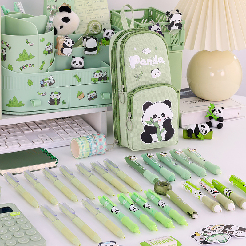 3-layer high appearance level small schoolbag, panda pen case, multi-functional large capacity, dirt-resistant, cute and cute student stationery box Application Scenario
