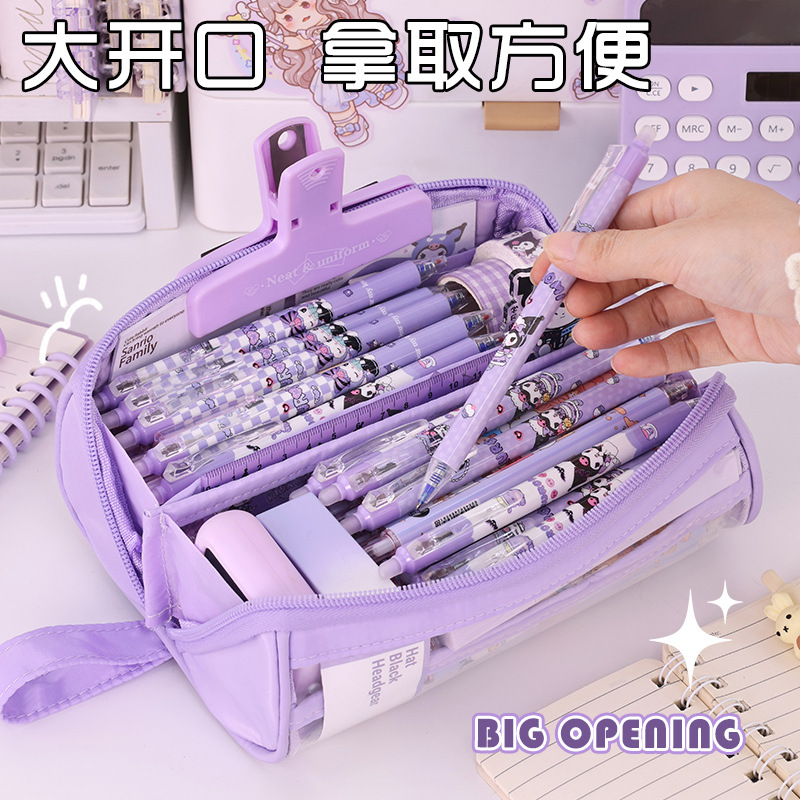 The school opening season features a cylindrical transparent pencil case with a high aesthetic level, a multi-functional pencil box for primary and secondary school students, and a large-capacity stationery box details Picture