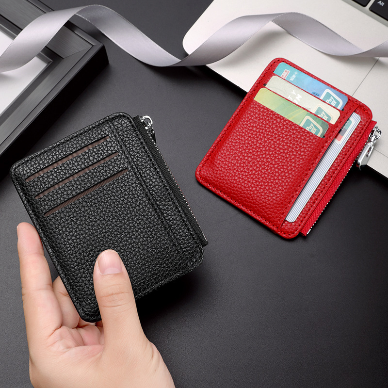 New lychee patterned PU card case, a bestseller for foreign trade. Direct sales from the manufacturer of driver's license card holders with multi-functional zippers and anti-theft brushes Specification drawing