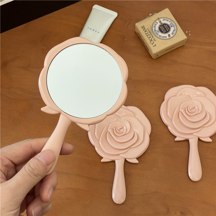 A small rose-flowered makeup mirror with a girlish heart, a portable handheld mini touch-up mirror, and a small mirror for students to carry around details Picture