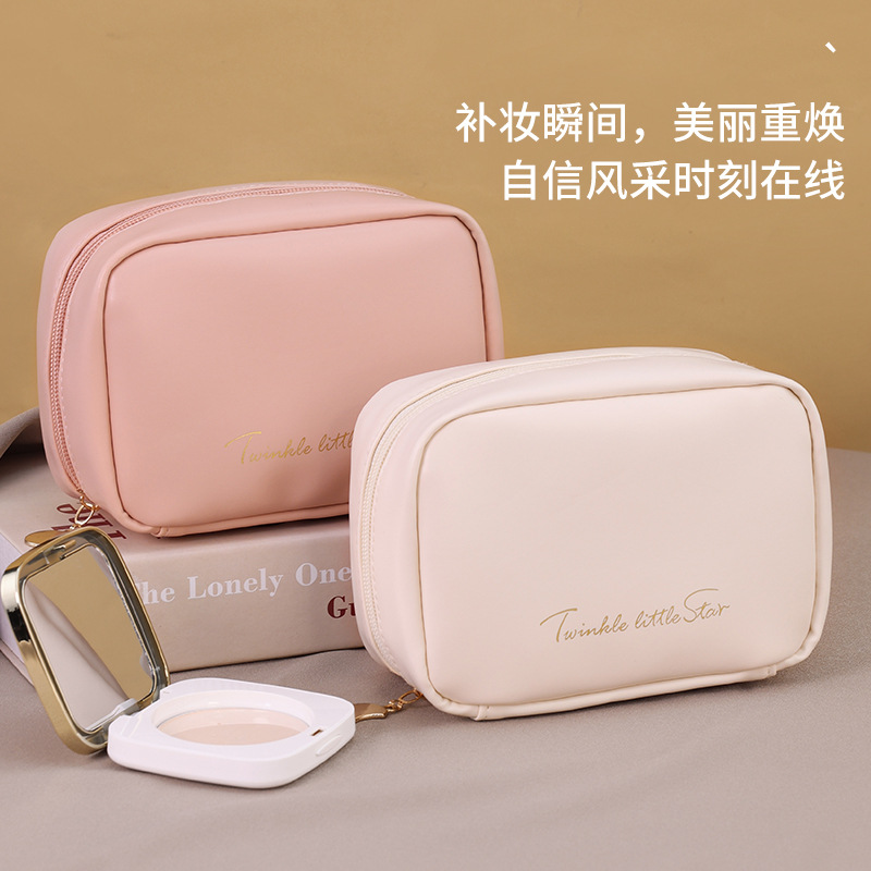 New InS-style makeup bag with large capacity, high-end feel, portable toiletry bag, travel small size, cute touch-up storage bag details Picture
