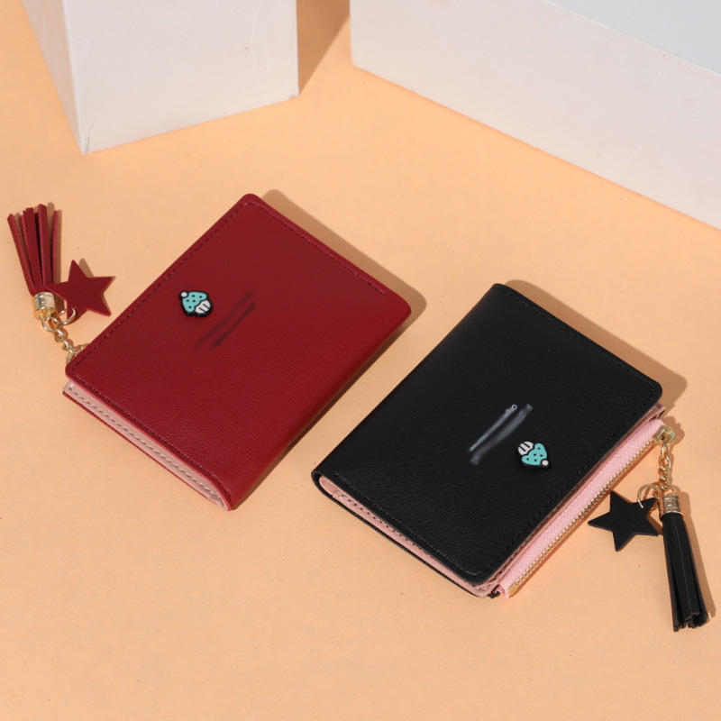 2020 New style wallet for female students, short, cute and fashionable Korean version, zipper loose change card case, hardware accessories, color-blocked ins details Picture