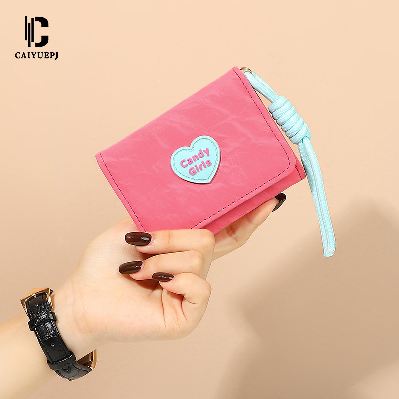Korean version of INS heart-shaped candy wallet, simple lanyard wallet, women's short style, 30% off, women's wallet, student wholesale full figure