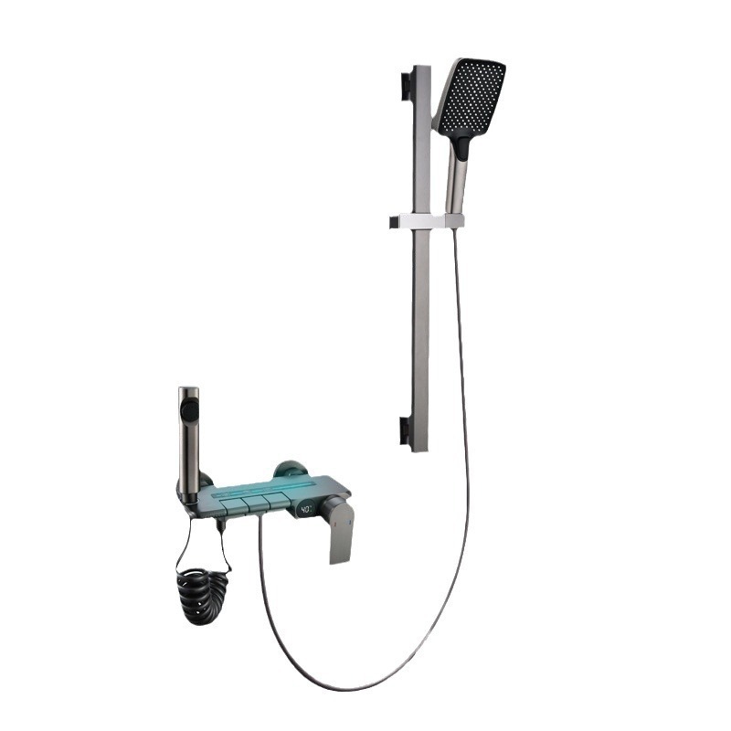 Simple gun gray shower head set, bathroom ceiling spray cold and hot digital display shower head set Item Picture