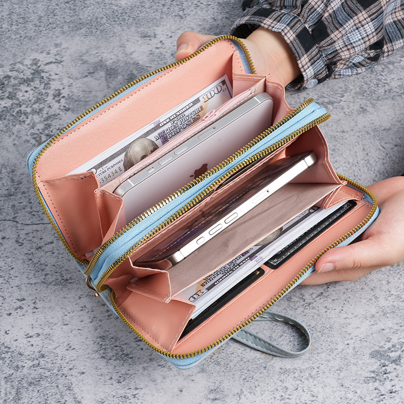 New long and versatile double-zipper Korean-style student flower large-capacity phone bag, clutch, soft coin purse for ladies details Picture