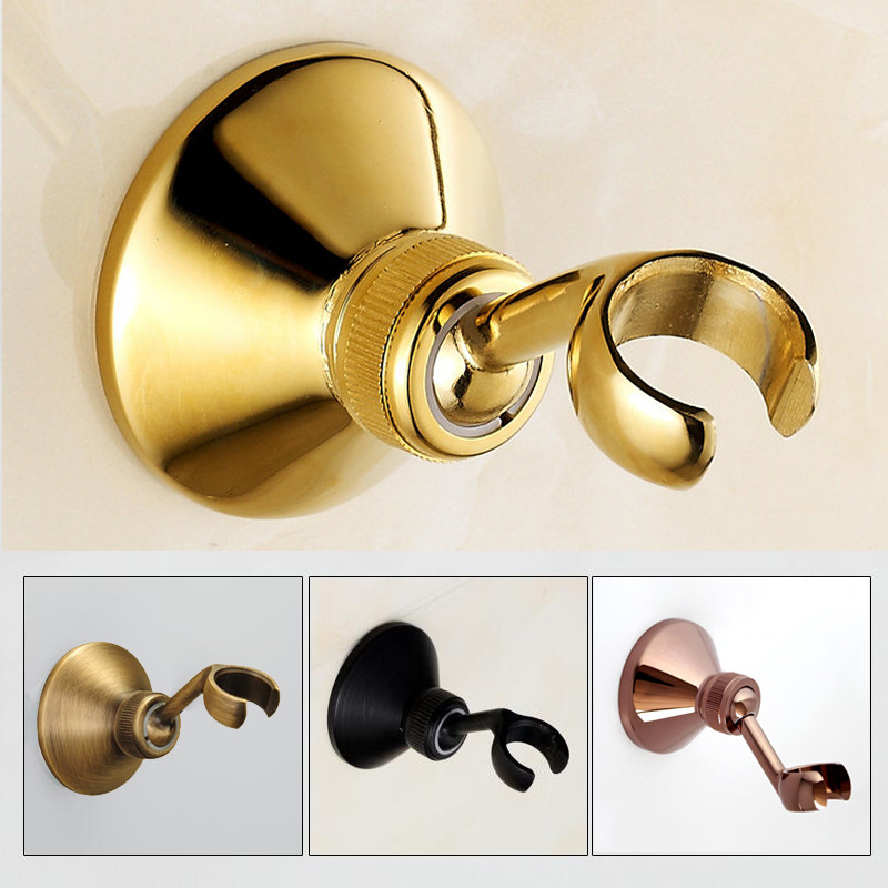 Wholesale gold and black antique all-copper wall-mounted universal movable shower head stand, hand-held shower head bracket and copper base full figure