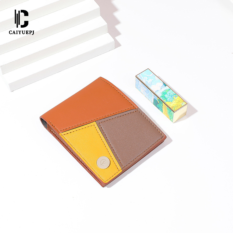 2025 New cross-border men's wallet, personalized spliced short men's wallet card case, business simple color contrast coin purse details Picture