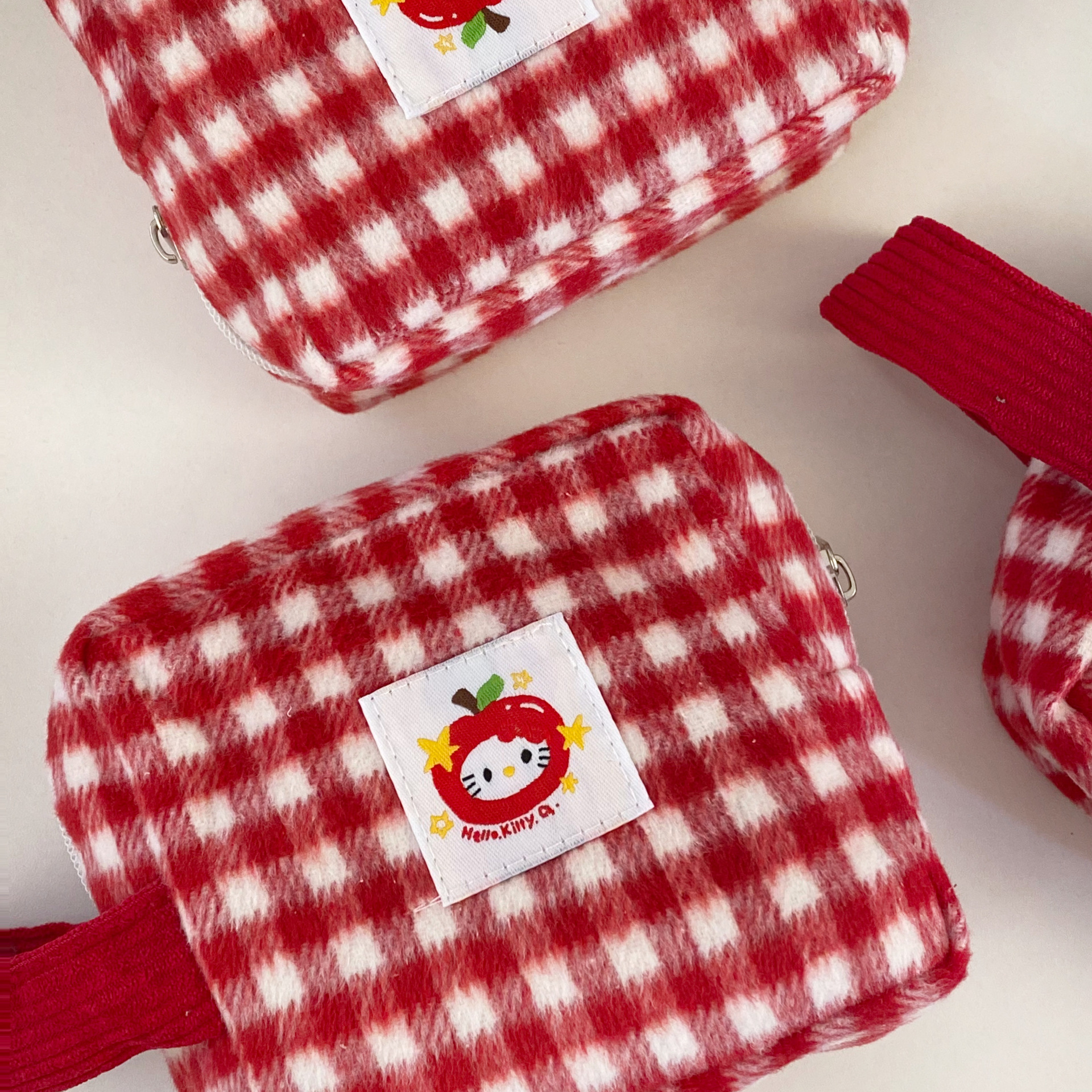 New red checkered storage bag, cute Ins-style square toiletry bag, portable travel essential makeup bag for women Application Scenario