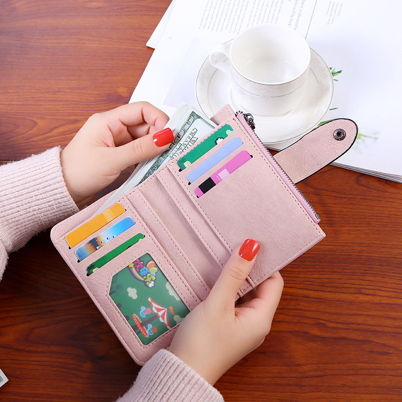 Women's wallet Korean version 20% off. Solid color short buckle student wallet, new styles for spring, autumn and winter, factory direct sales details Picture