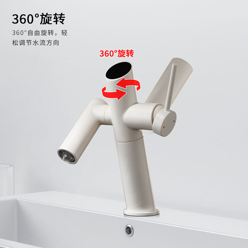 Milky white all-copper faucet for both hot and cold water, Maneki Neko, bathroom, washbasin, hot and cold water faucet details Picture