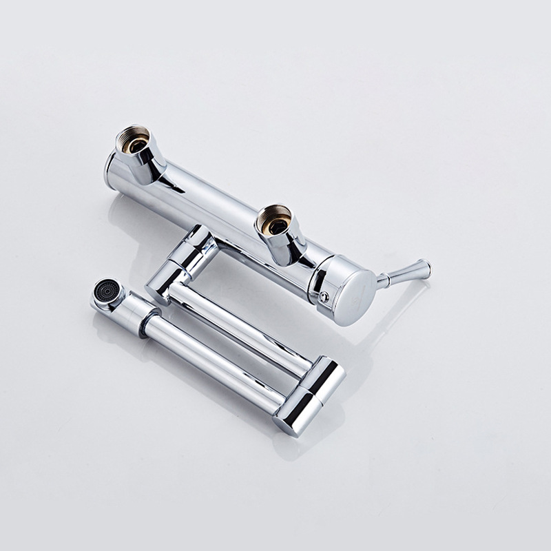 Brass wall-mounted double-hole foldable kitchen sink, sink, hot and cold water faucet, black lacquered mixed faucet Application Scenario