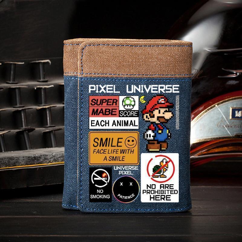 Super Mario Wallet Men's coin purse, one-piece two-in-one, 30% off denim, durable and trendy for college students details Picture