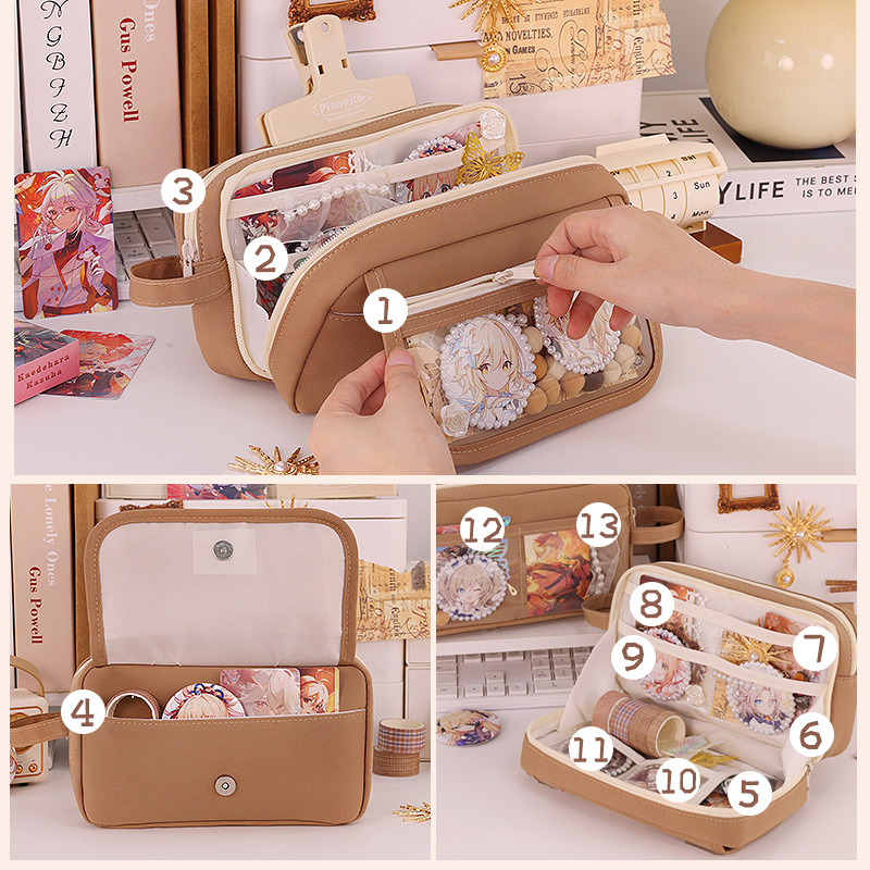 Small-sized multi-functional pain-relieving pen case, large-capacity transparent 2D pain-relieving pencil box, high-end feel for primary school students Specification drawing