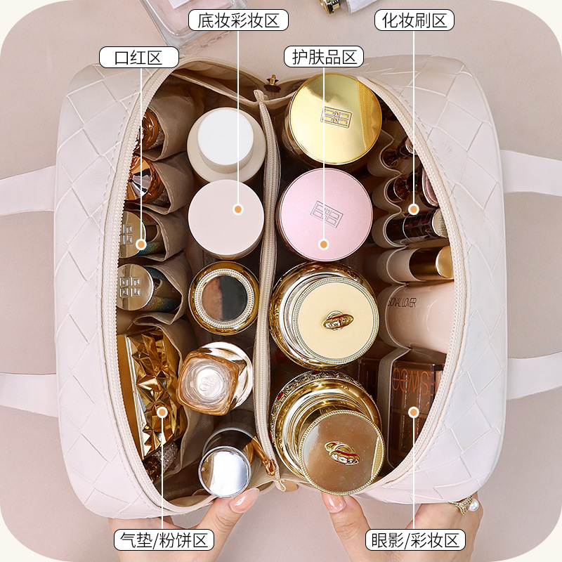 High-end storage bag, new large-capacity woven grid cosmetics, makeup brushes, zoned storage, hand-held tagi wholesale Specification drawing