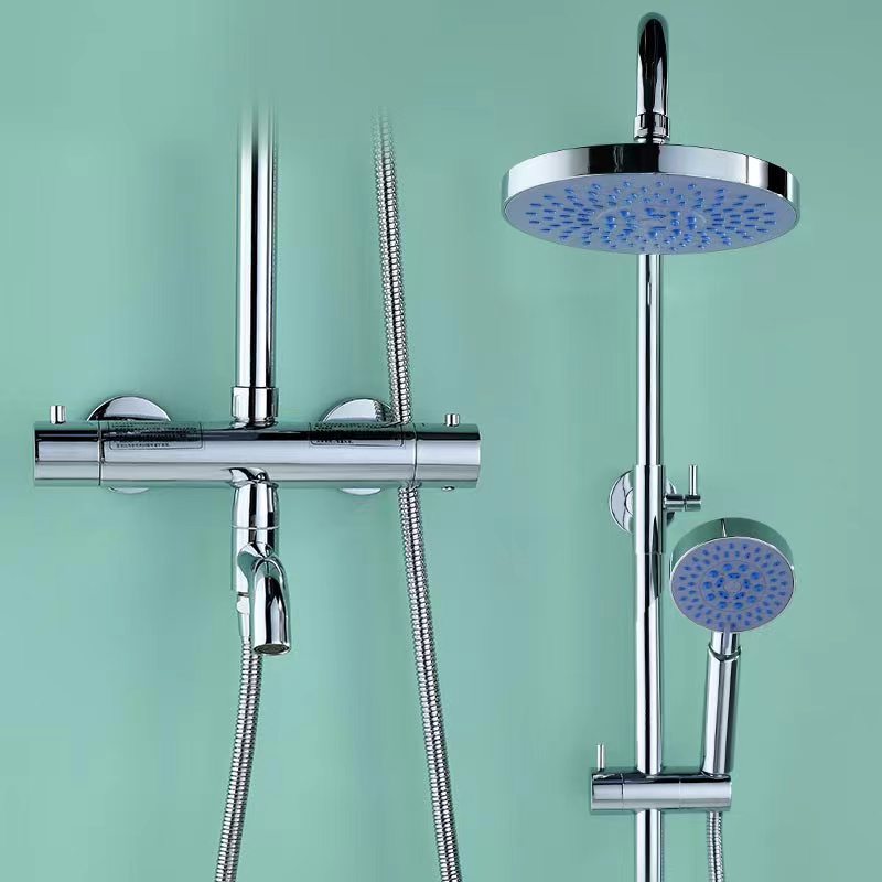 Circular thermostatic shower head set, all-copper rain shower, household bathroom ceiling spray, same style thermostatic valve as big brands full figure