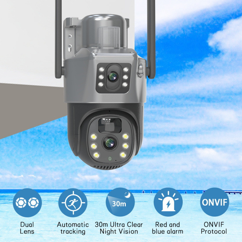 Q17 Dual-screen camera High-definition night vision outdoor 360-degree panoramic wireless wifi remote intelligent monitoring camera Specification drawing