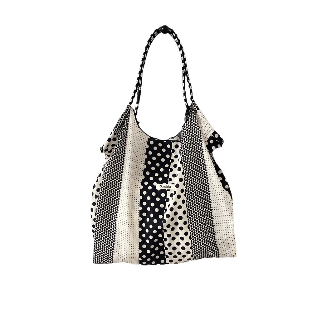 35243 Spring/Summer New French Dot Dot single-shoulder bag, large capacity canvas bag, thin student cloth bag, hand and shoulder Item Picture