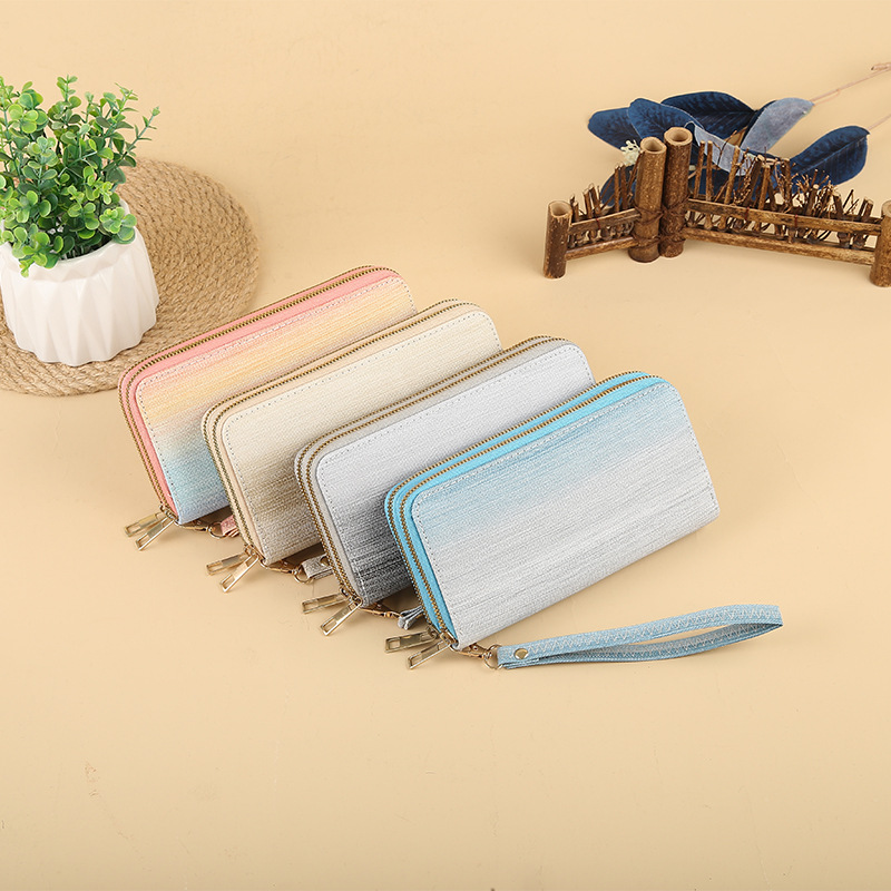 2023 New style women's wallet Long matte double zipper clutch, fashionable gradient color multi-slot wallet for women full figure