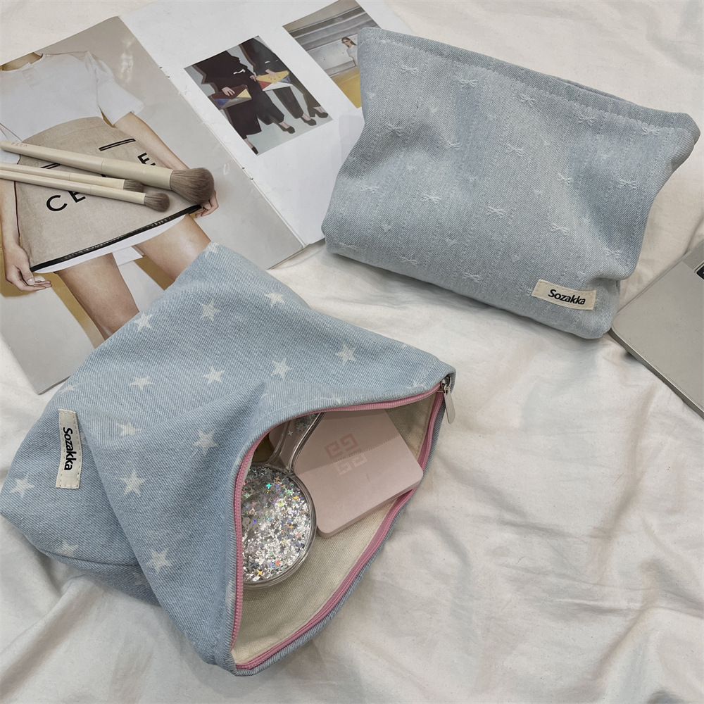 410125 Korean ins denim storage zipper bag for mobile phone, eyeshadow, lipstick, cosmetics storage, makeup and travel bag Specification drawing