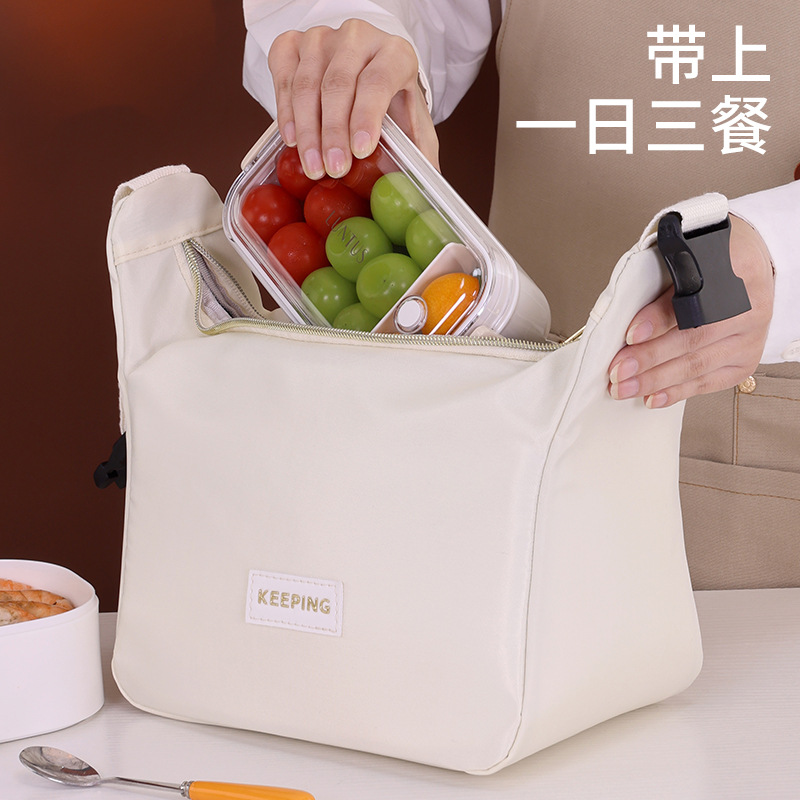 New cross-border button-up lunch box bag with large capacity for work, insulated bag, and student hand-held lunch bag details Picture