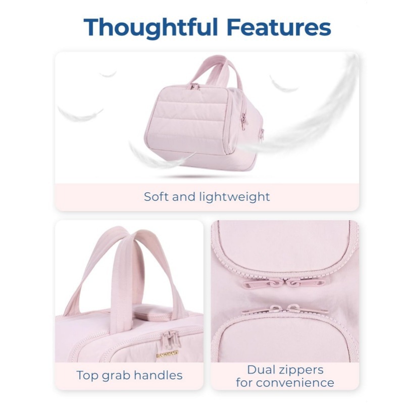 Cross-border toiletry bag: simple, lightweight, large wide-opening toiletry bag, fluffy makeup bag, storage bag, travel handbag Application Scenario