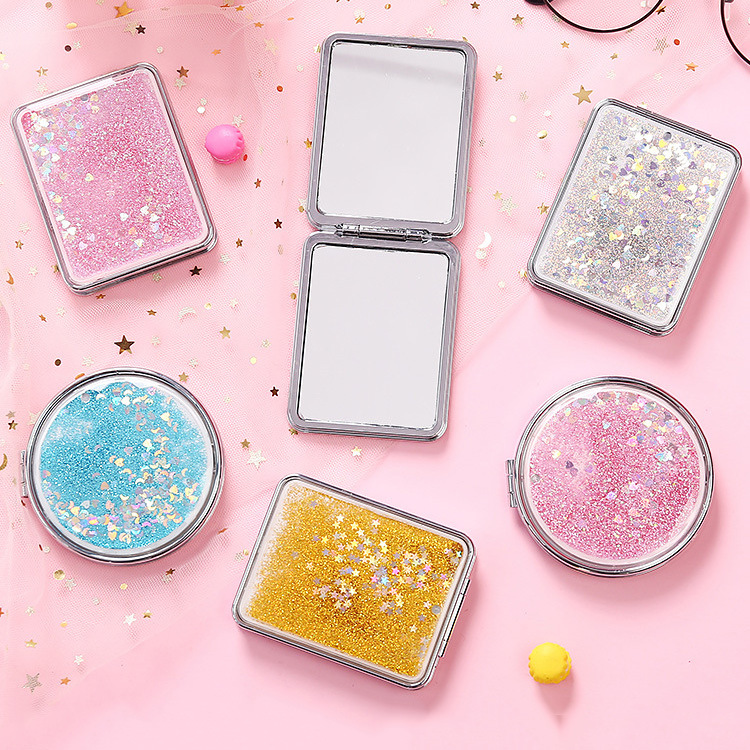 A cute double-sided magnifying mirror by a student with a girlish heart, a small handheld portable flip cover and folding makeup mirror details Picture