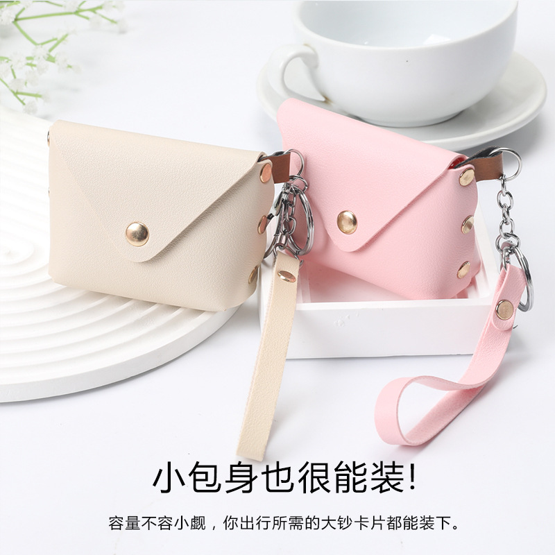 Mini coin purse, simple leather coin case, portable earphone bag, fresh and clean items, pu, carry around, ins style details Picture