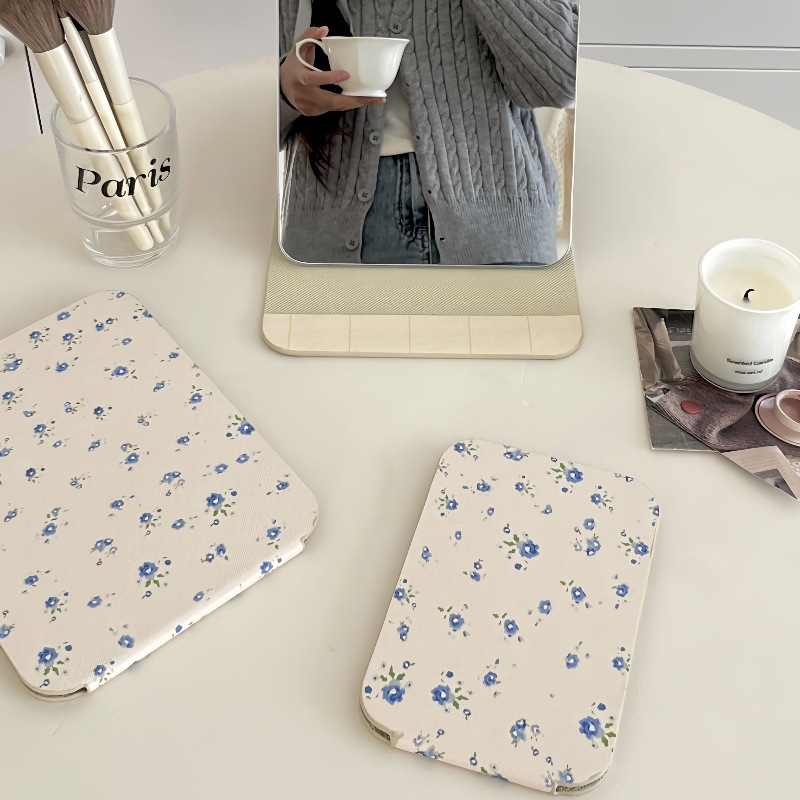 Fresh and delicate floral folding mirror, InS-style student dormitory home makeup mirror, table-style dressing mirror, portable mirror details Picture