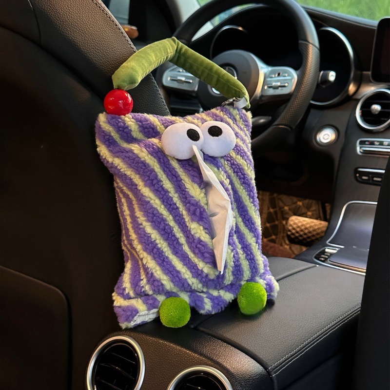 2024 New Cartoon Monster car tissue box, girlish plush tissue box, household tissue bag, hanging tissue box Item Picture