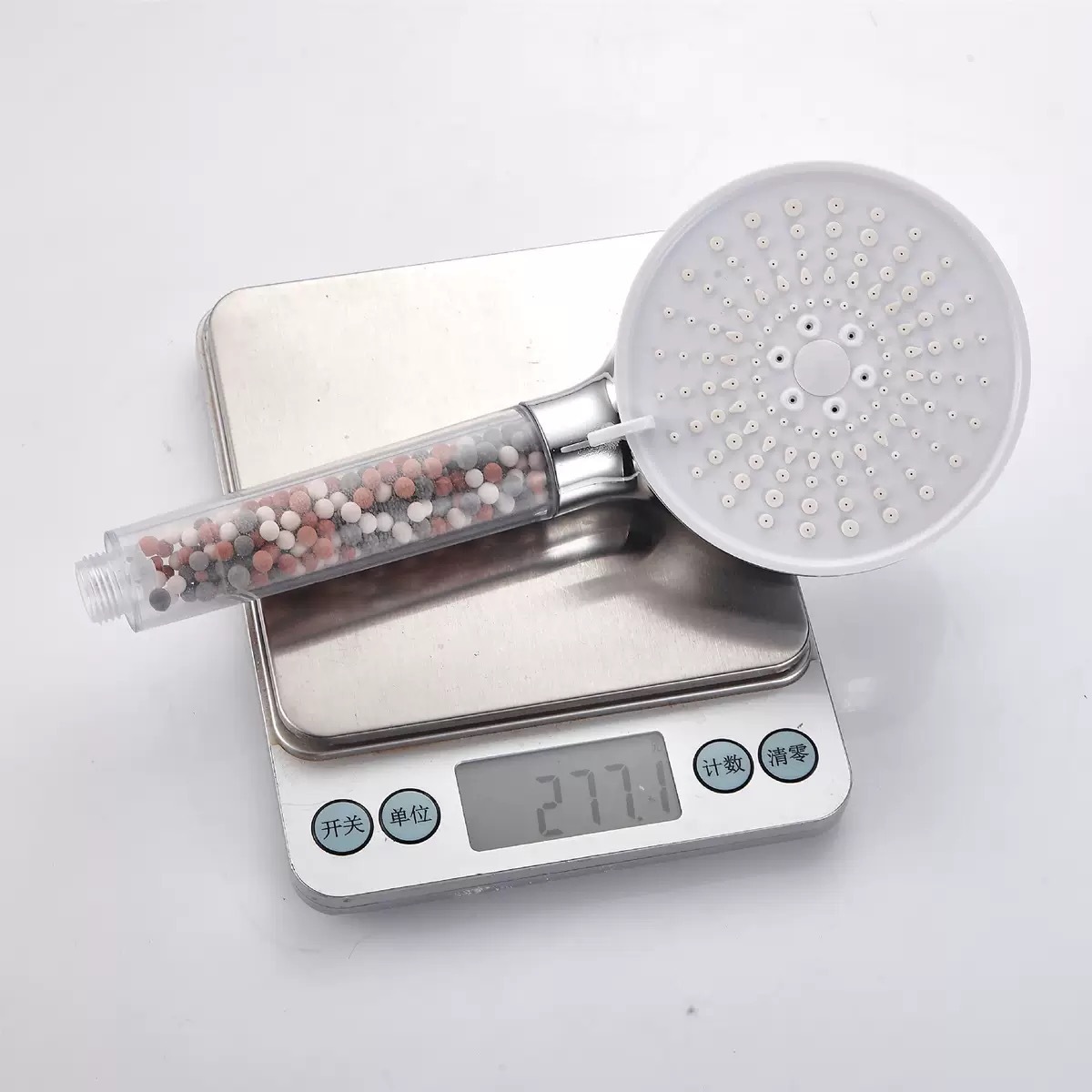 Cross-border five-speed water outlet adjustable filter shower head, high-pressure shower head, negative ion hard water softening shower head Specification drawing