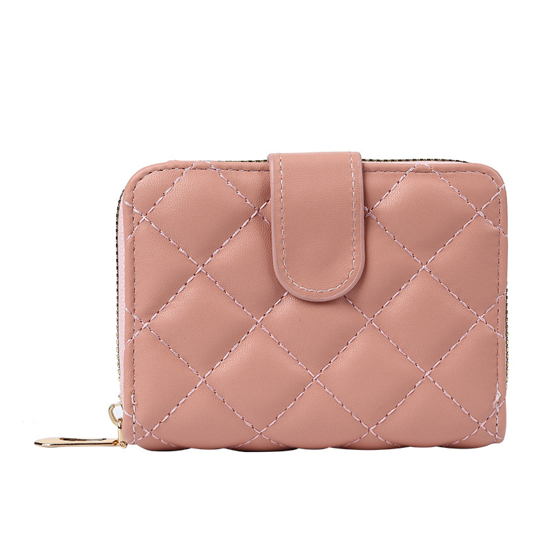 ins' new diamond-patterned European and American fashion women's small wallet, short student Korean-style coin purse, women's card bag wallet Item Picture