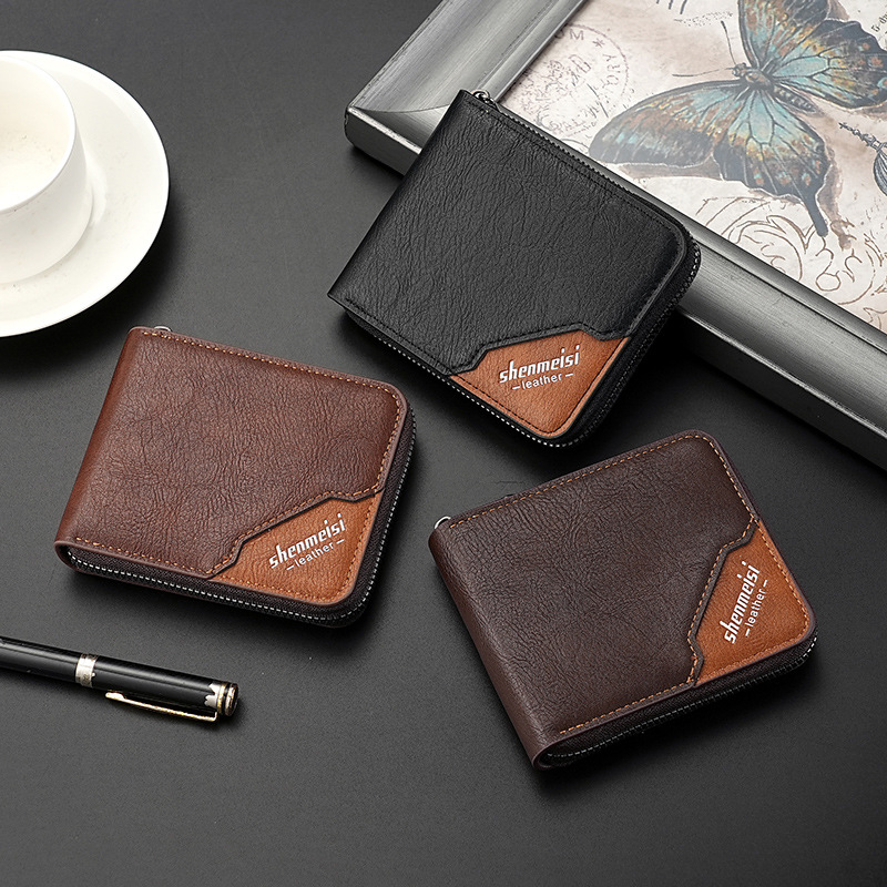 New men's wallet, fashionable and retro, large-capacity wallet, zipper bag, coin purse, men's short chain wallet Application Scenario