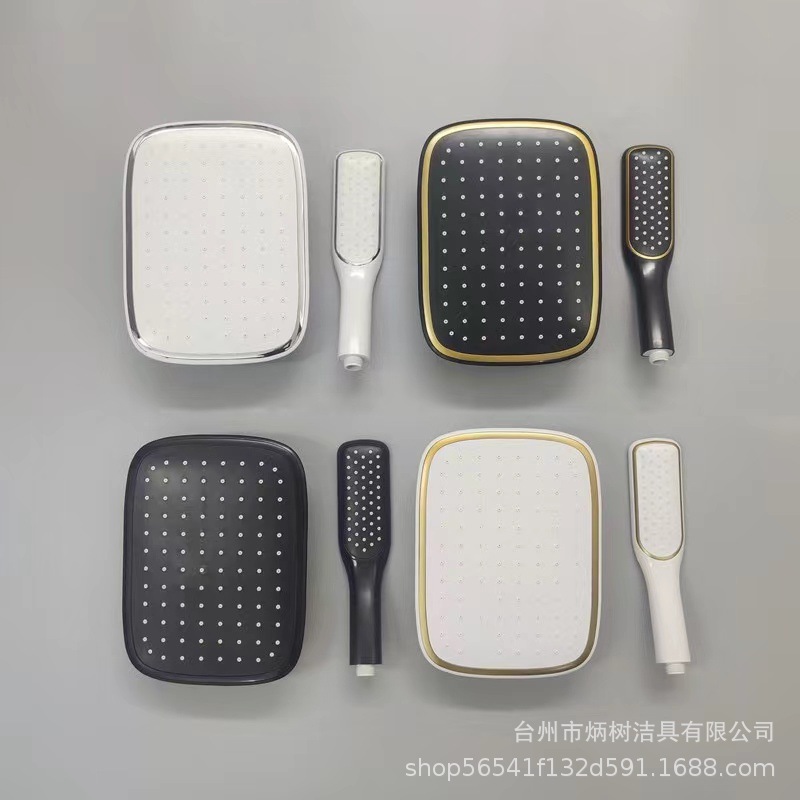 Pressurized shower head, household bathroom bathing head, black and gold square rain shower head, showerhead details Picture
