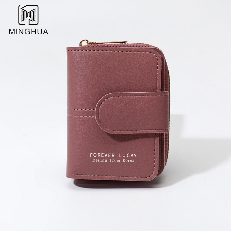 New women's wallet short solid color card bag 2023 Summer Wallet button zipper coin purse wholesale details Picture