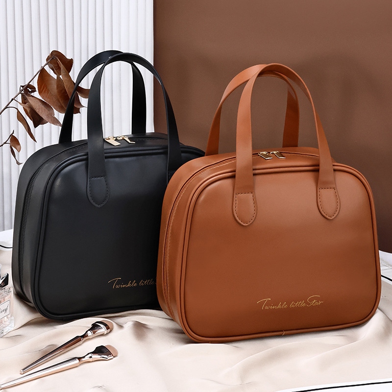 Ins-style moonlit, high-appearation-level hand-held PU makeup bag with zoned storage, large capacity and high-end feel, large storage bag Specification drawing