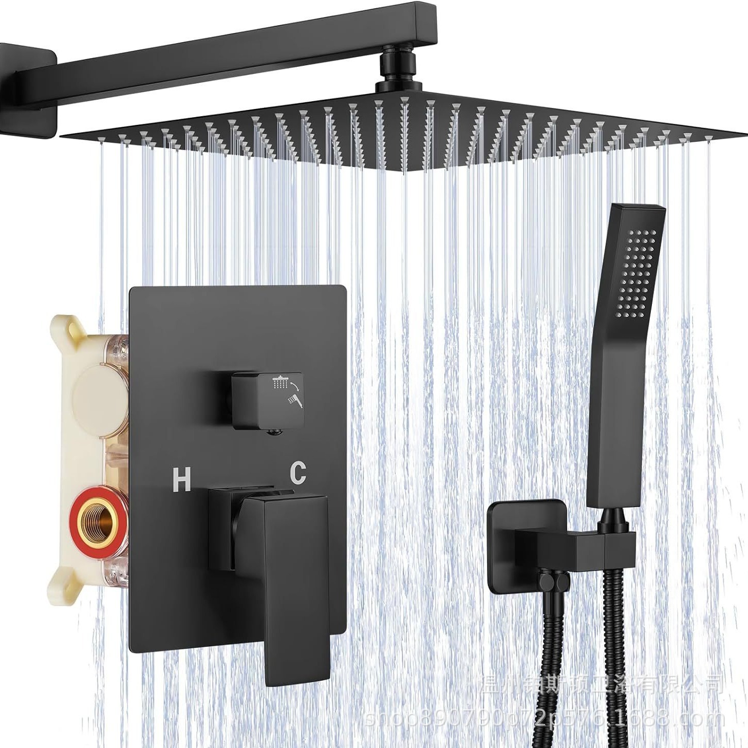 Cross-border black all-copper concealed shower head set, embedded hotel project, pre-embedded wall-mounted shower head details Picture