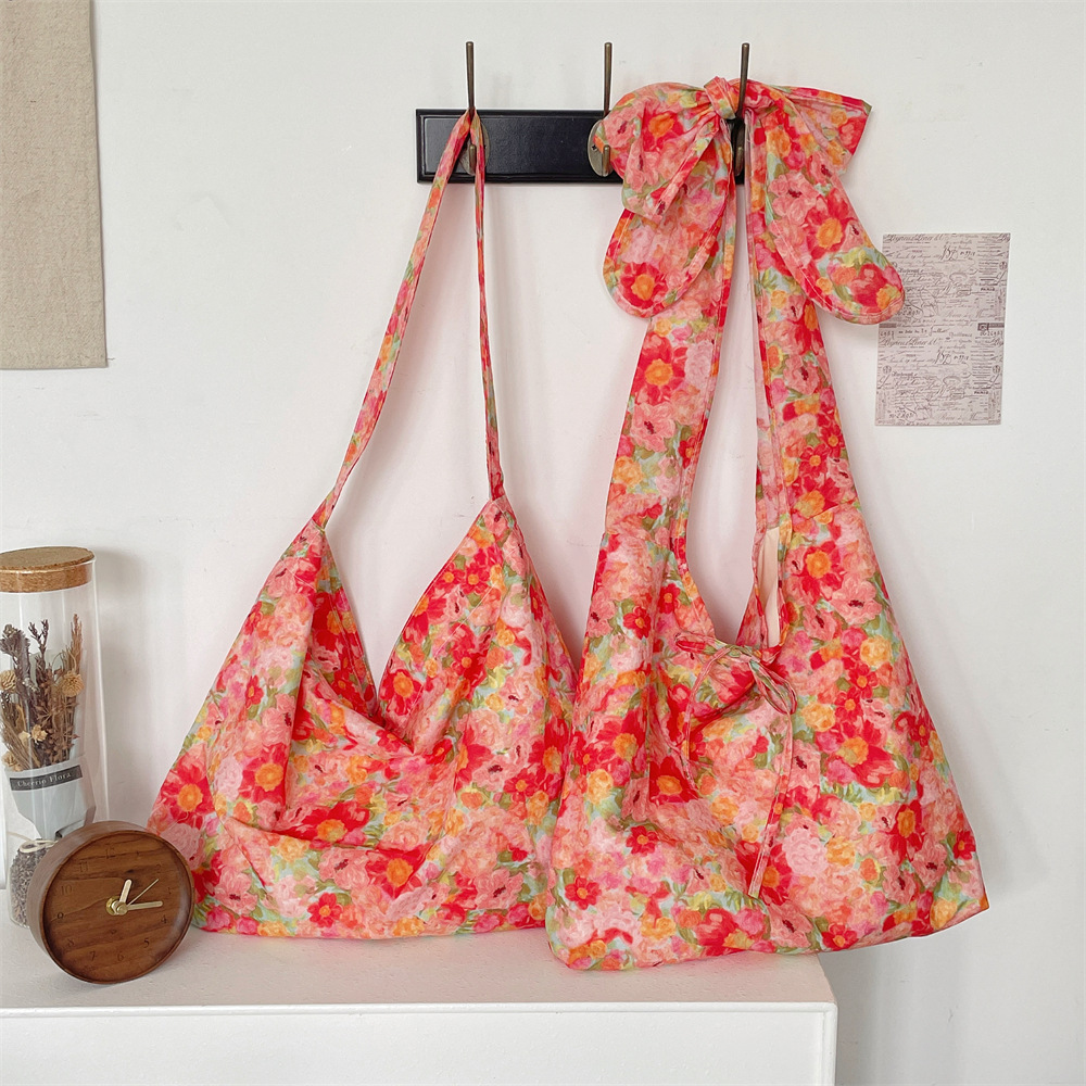 56172 Summer New Floral Print bag, romantic cloth bag, Korean-style thin shoulder bag, crossbody bag, student girls' bag full figure