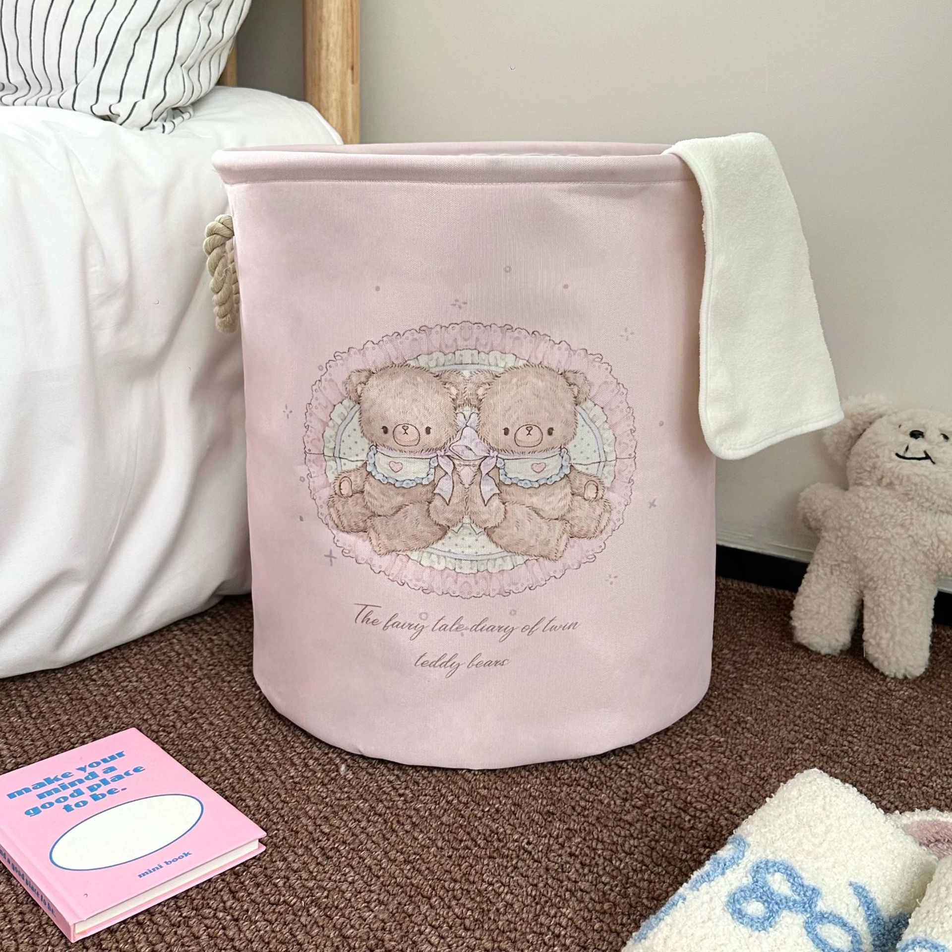 Girlish cartoon bear dirty clothes basket, large-capacity clothes storage basket, household foldable plush toy storage bucket Specification drawing