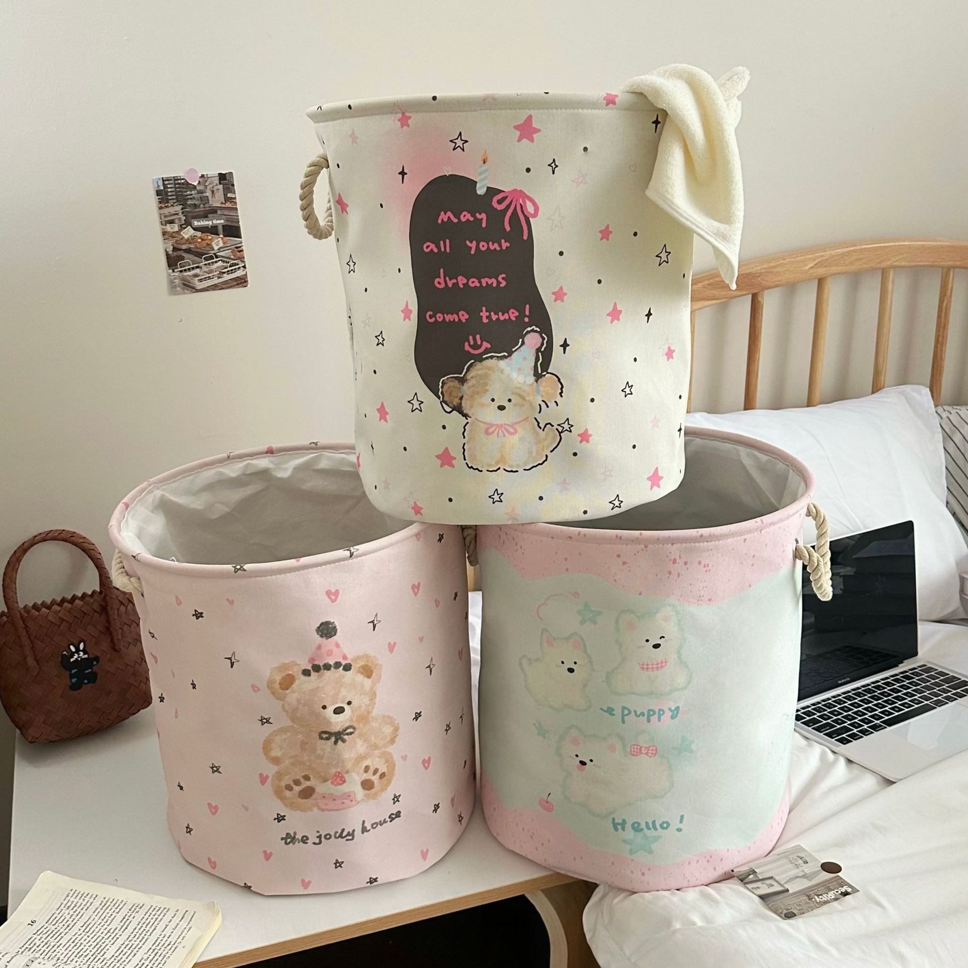 Mint West Highland Dirty clothes Basket, Plush toy storage bucket, bathroom clothes storage basket, household foldable storage bucket details Picture