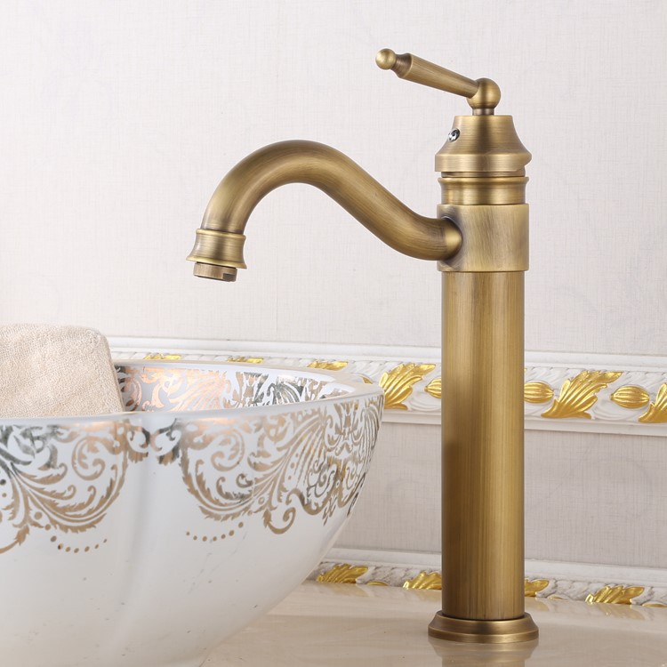European-style countertop basin, all-copper washbasin, ironclad faucet, bathroom antique-style cold and hot water waterfall basin faucet details Picture