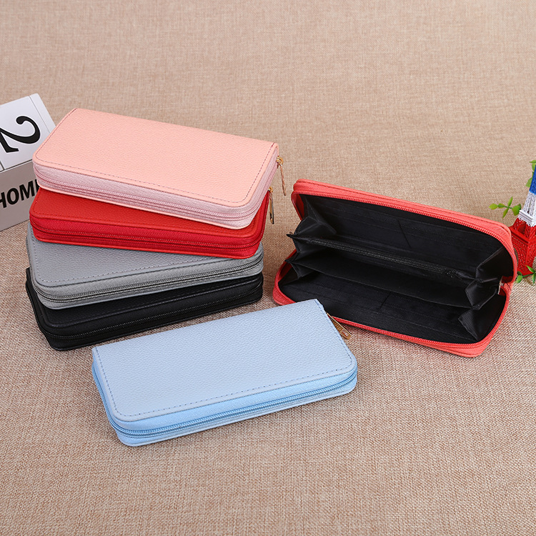 Ladies' long solid-color wallet, new fashionable mobile phone bag, large-capacity loose change, zipper clutch wholesale Specification drawing
