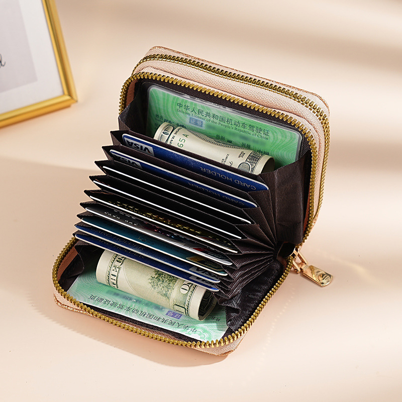 Cross-border Ladies' double zipper organ card case, Starry Sky Flash card holder, multi-slot ID card case, fashionable ladies' card holder Specification drawing