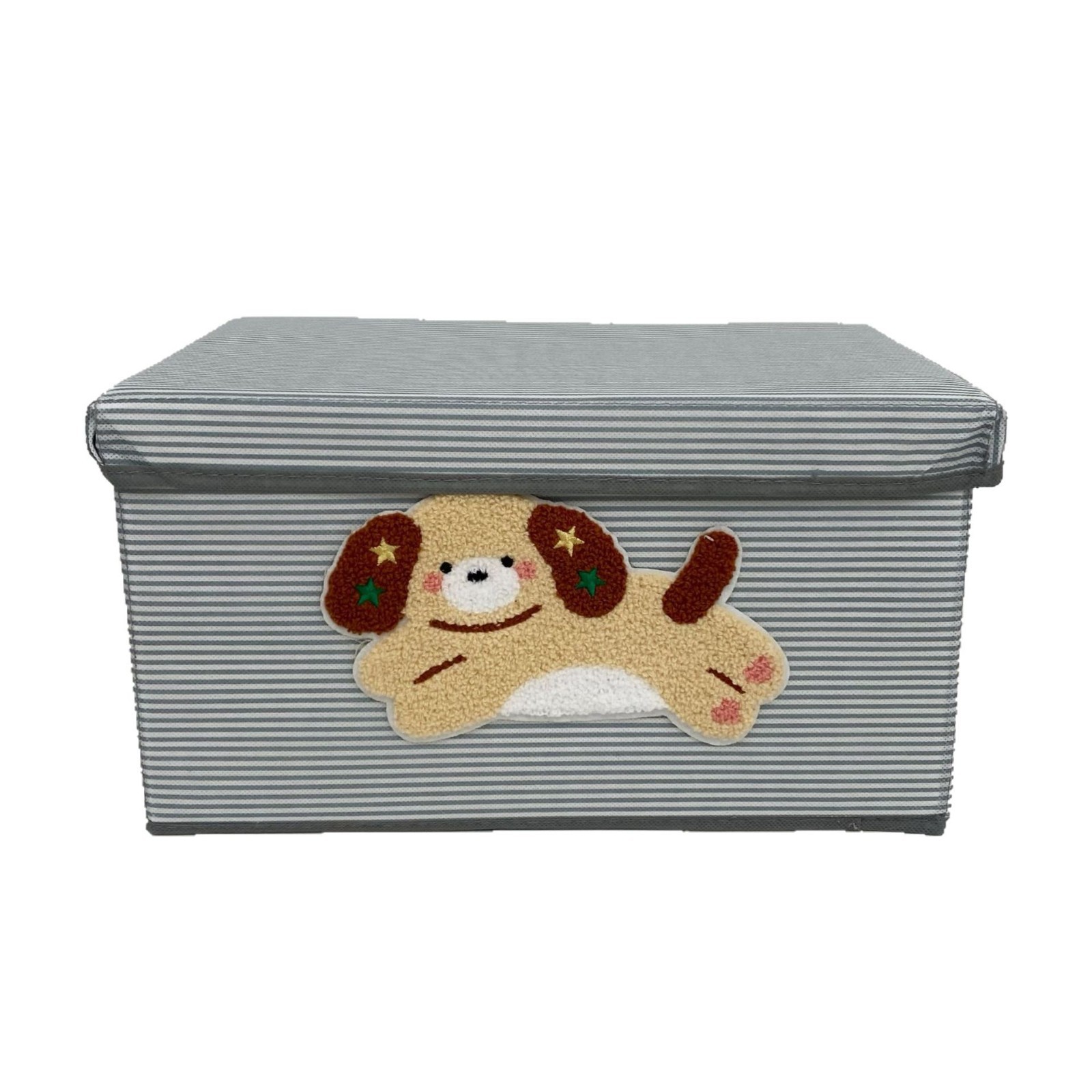 Striped puppy clothes storage box for bedroom, large-capacity fabric with lid, dirty clothes storage, foldable dust-proof storage box Item Picture