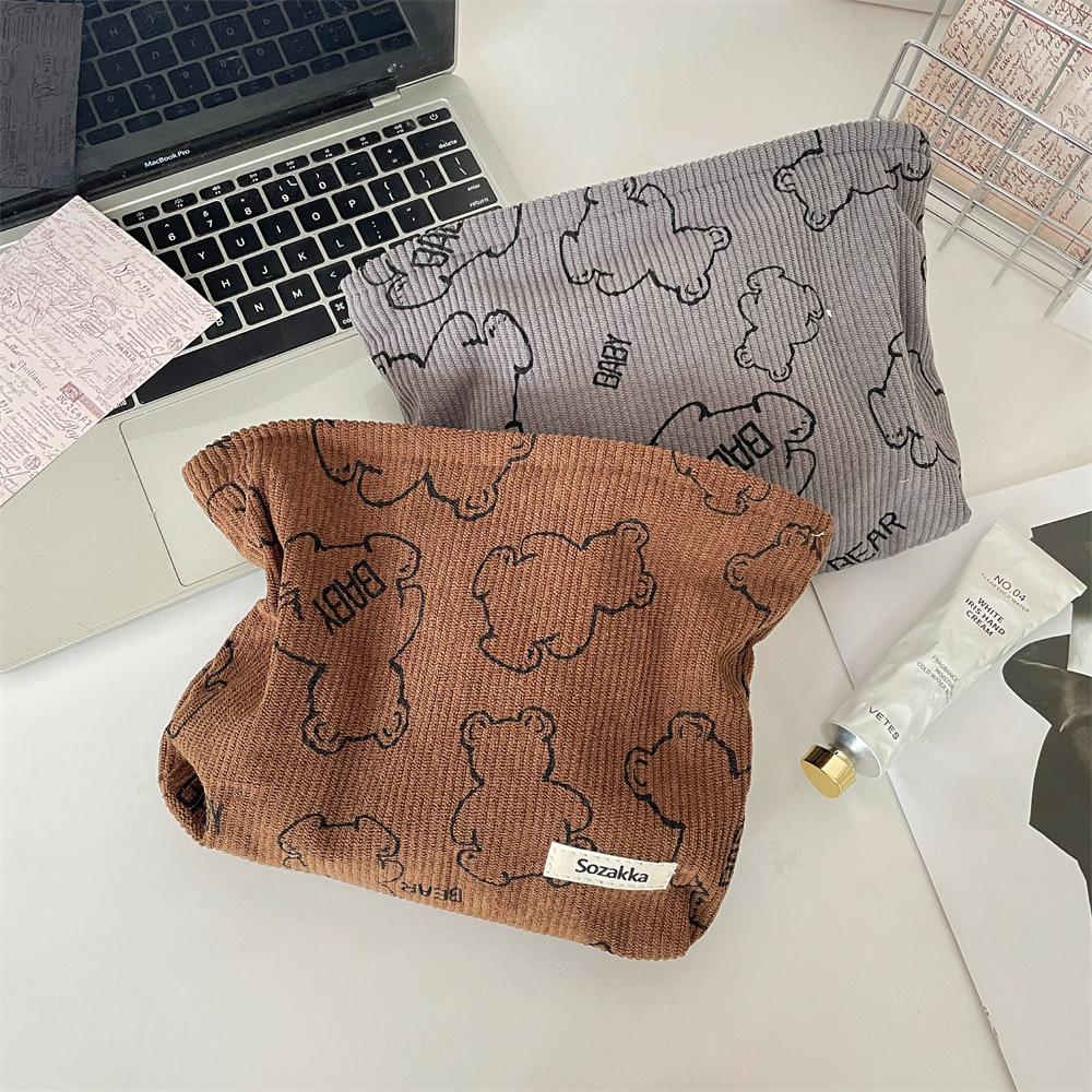 29272 Corduroy printed cute bear makeup Bag, mobile phone bag, women's portable lipstick cushion storage bag Specification drawing