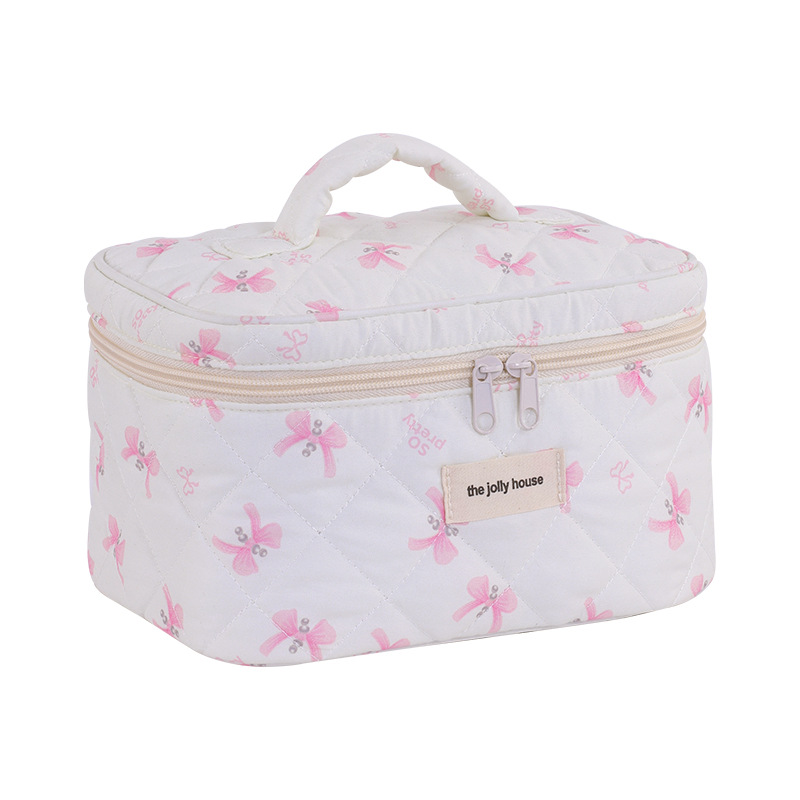 Ins-style cute bow makeup bag, girlish heart, large-capacity skin care product storage bag, portable travel toiletry bag Item Picture