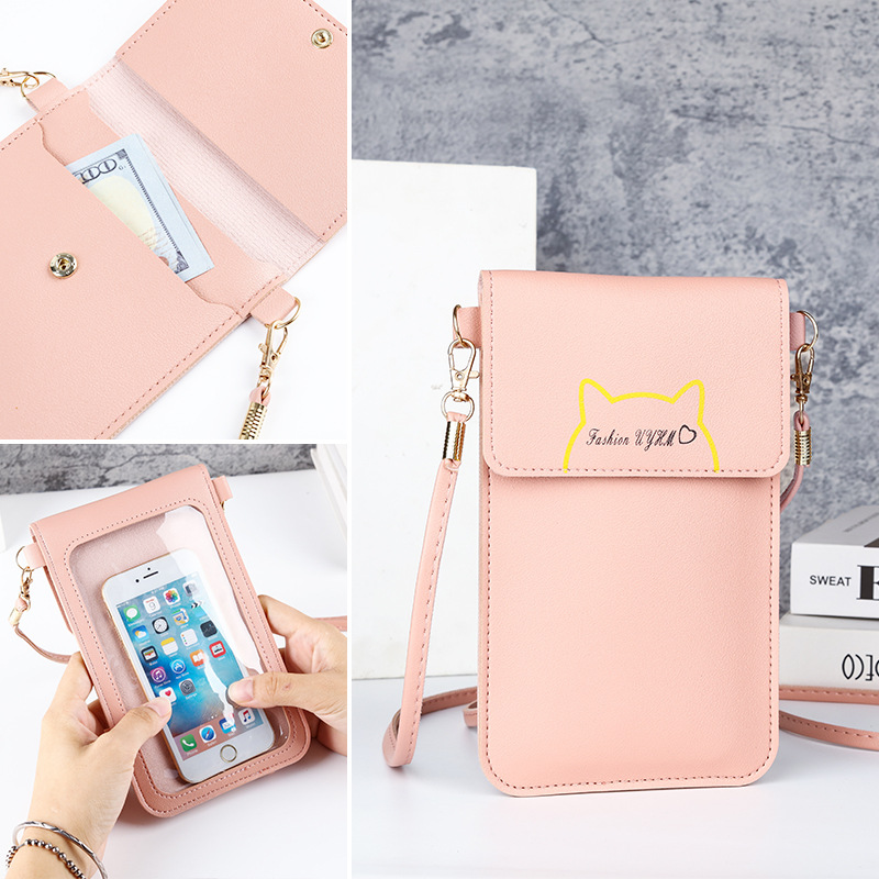 2022 New style Women's trendy lock-lock crossbody pu leather touch screen mobile wallet, women's retro student buckle small wallet full figure
