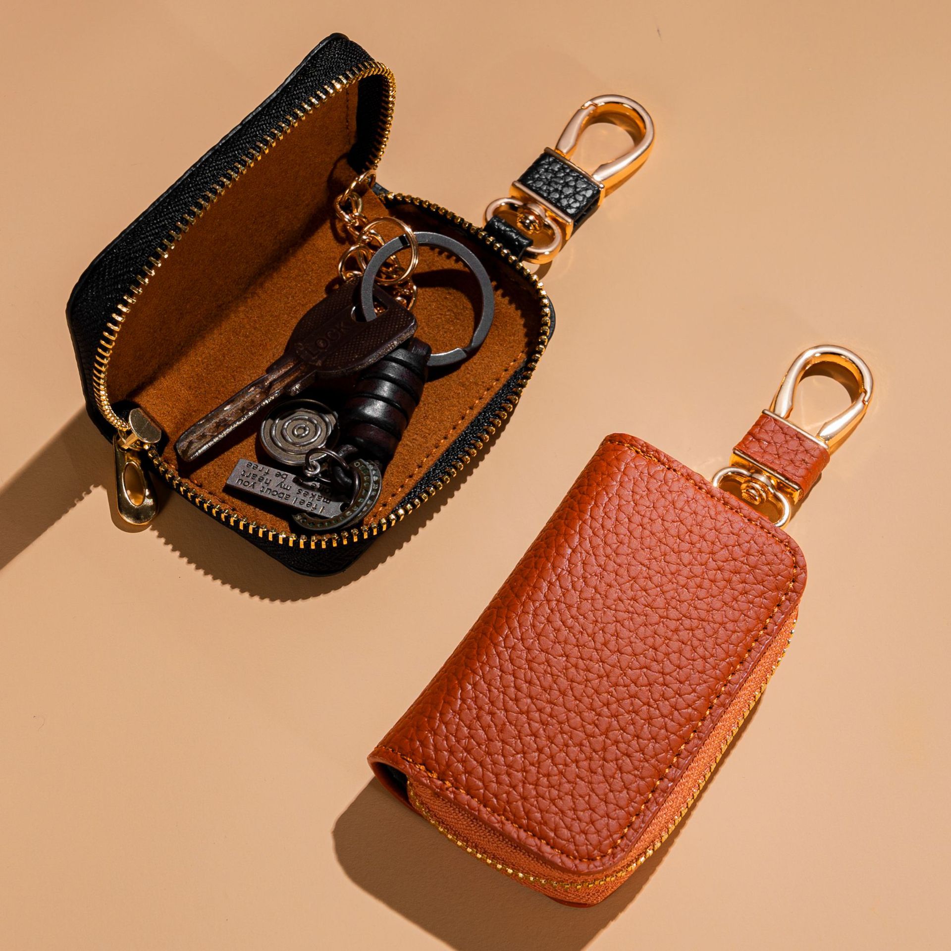 Cross-border fashion lychee pattern car key case, universal model, men's and women's storage key case, mini key case Specification drawing