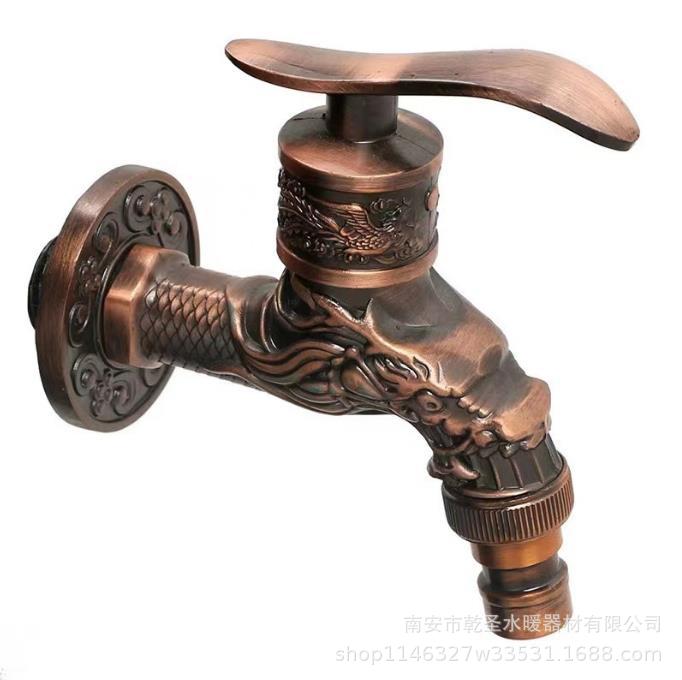 The kitchen features an antique single-cooling mop sink, a washing machine, an extended quick-opening wall-mounted faucet, and a retro style details Picture