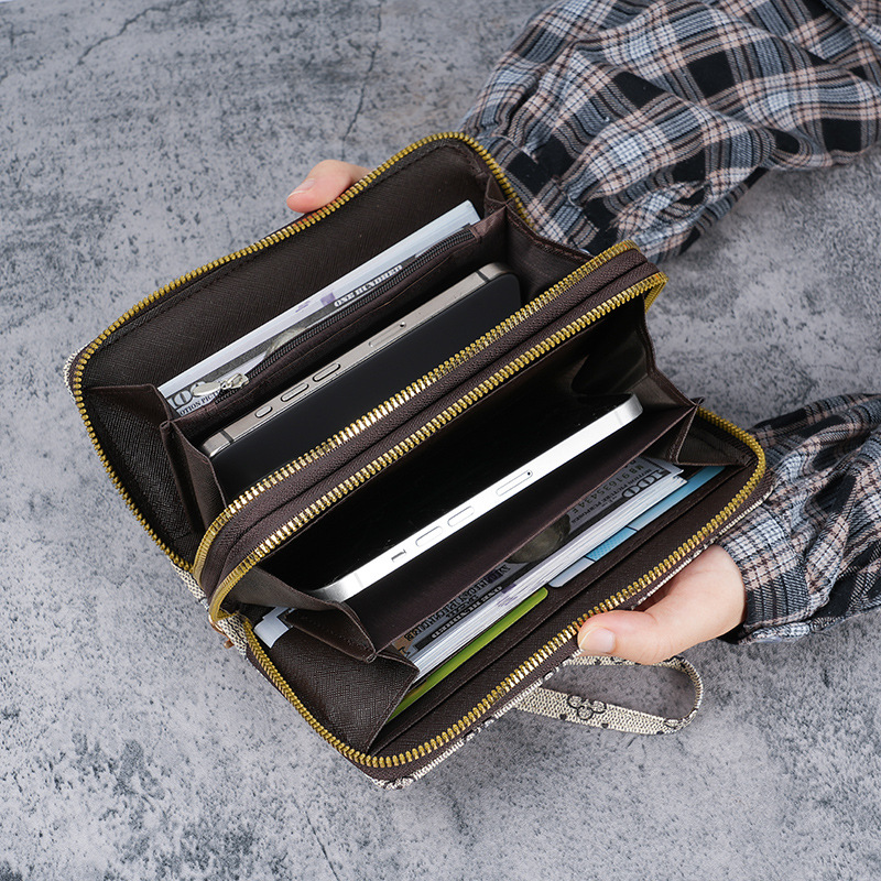 2024 Retro, fashionable and simple ladies' wallet, large capacity card case, multi-functional clutch, double zipper wallet details Picture