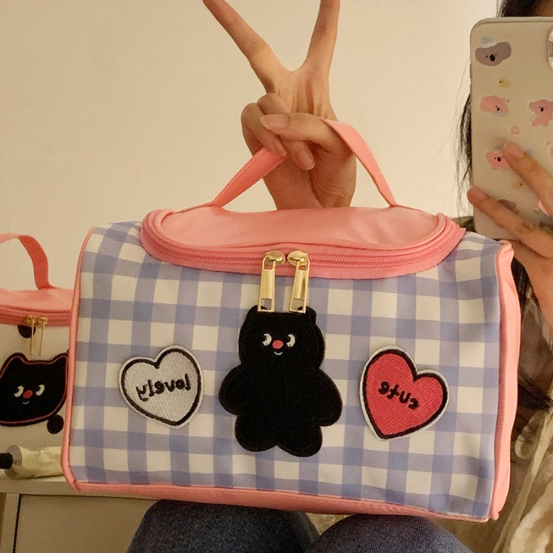 Essential for travel! Original cat makeup bag for women, large capacity, high appearance level cosmetics hand-held storage bag, pu waterproof Specification drawing